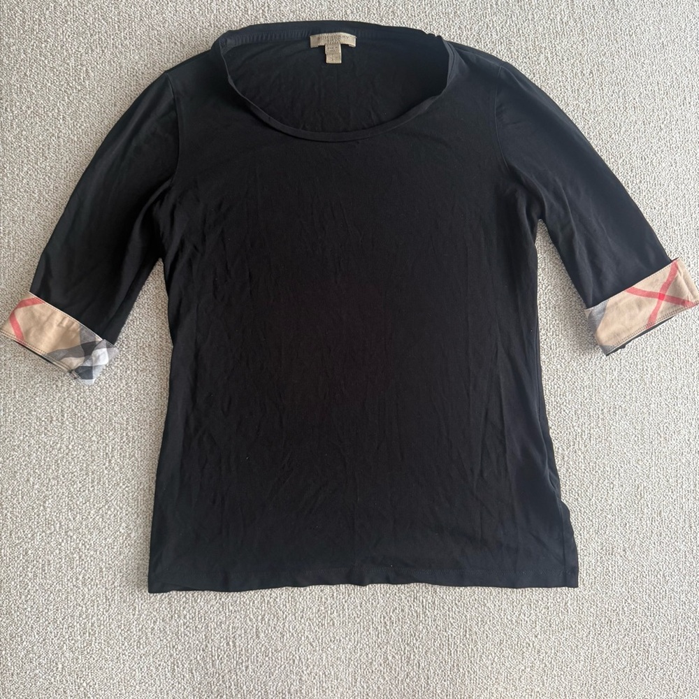 Burberry Black 3/4 Sleeve Cuffed Tee